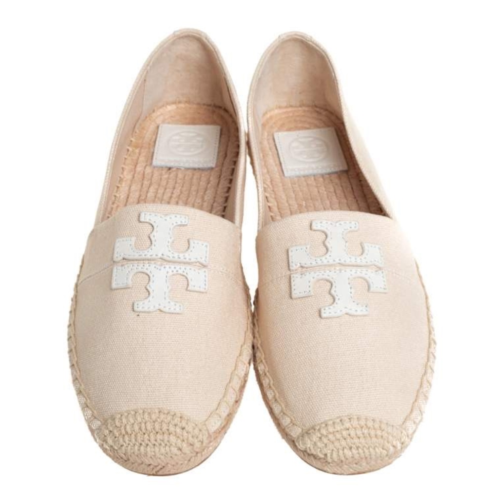 Tory Burch Cream Canvas Logo Espadrilles
